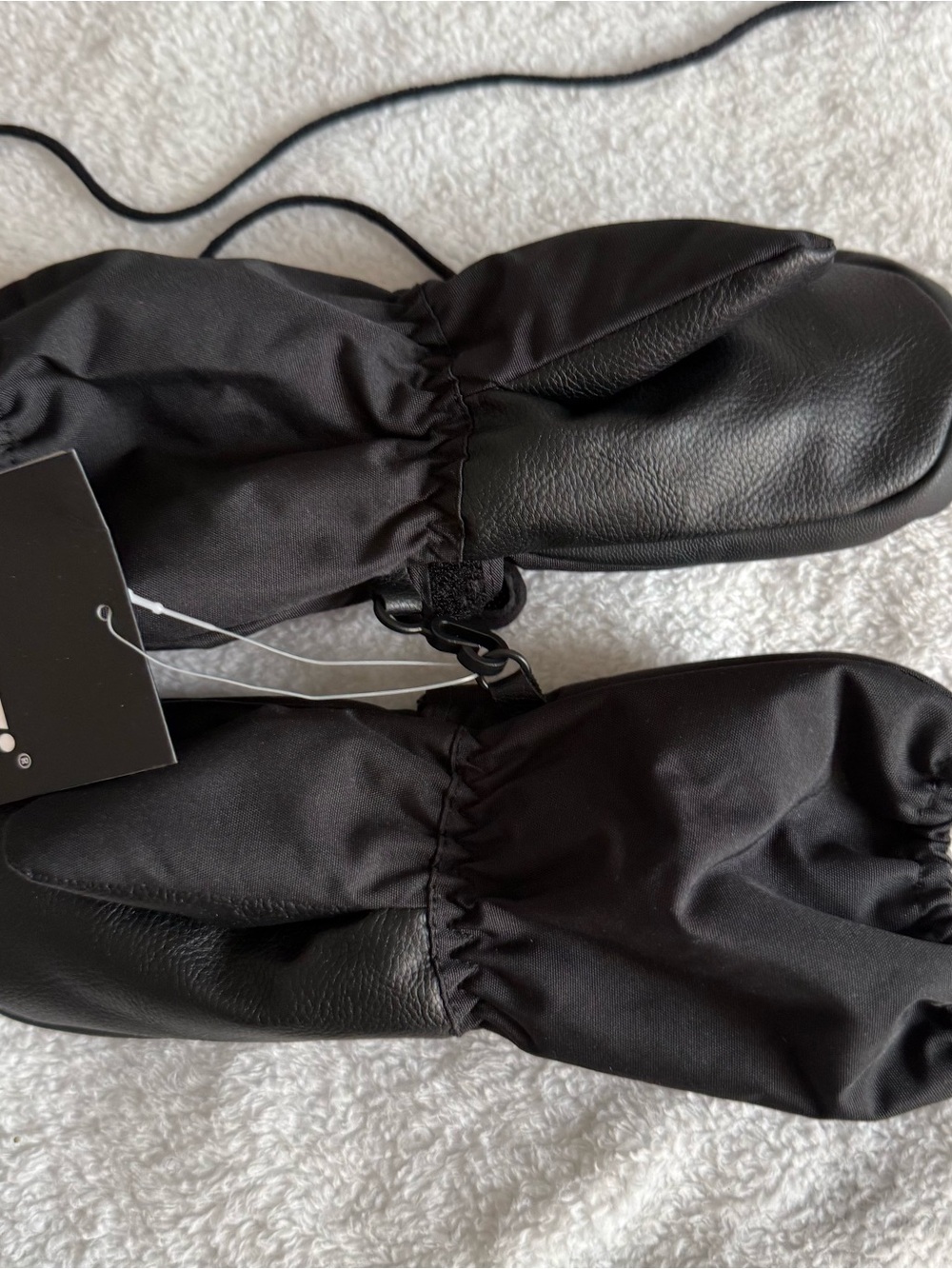 Black Winter Mittens - Faux Leather Palms